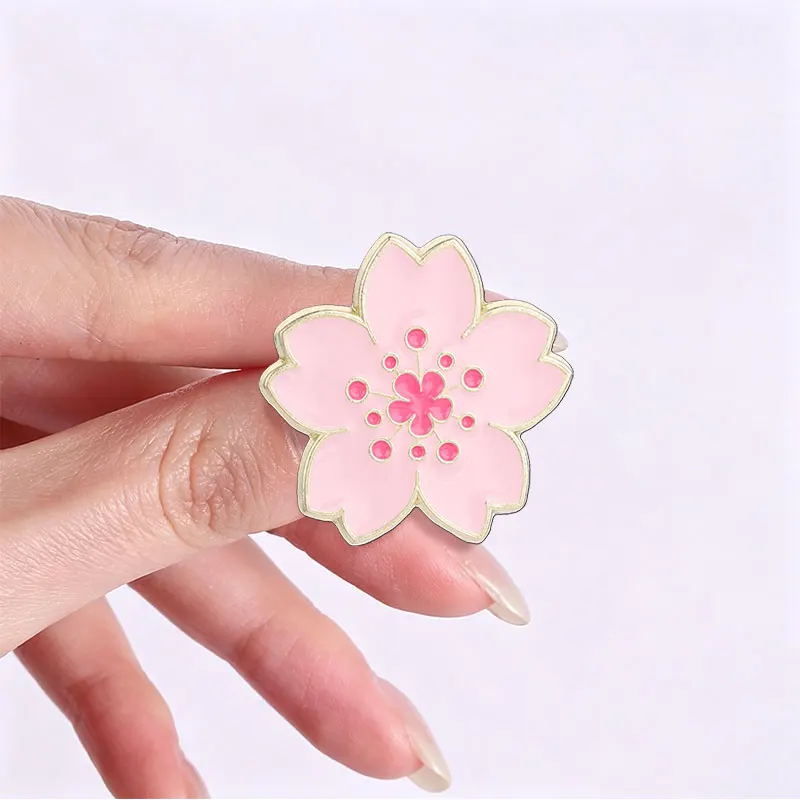 Rosa Sakura-Emaille-Anstecknadeln, einfache Kirschblüten-Brosche, Reversabzeichen, Cartoon-Blumen-Schmuck, Accessoires, Geschenke für Freunde – Detail 4
