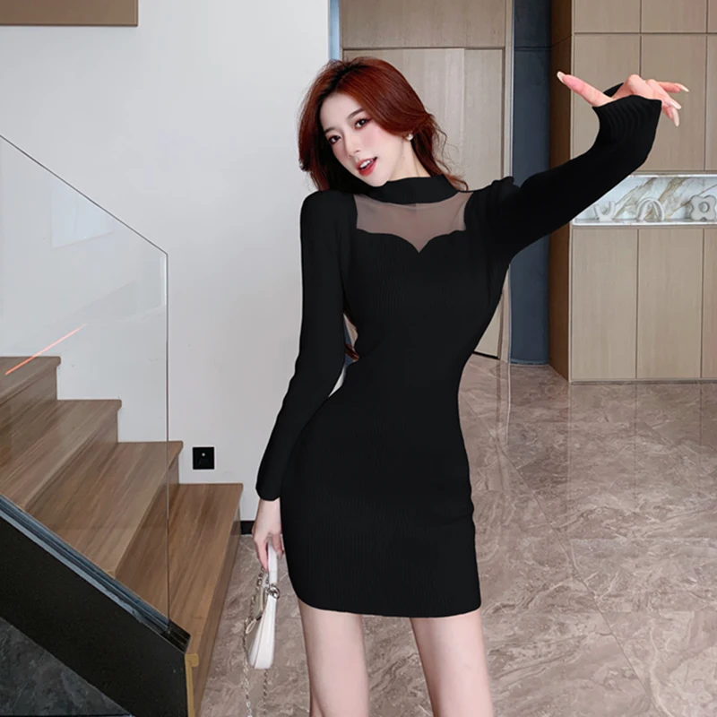 女性用ニットミニドレス,ニット,ニット,セクシー,韓国ファッション,原宿,長袖,女性用,新作