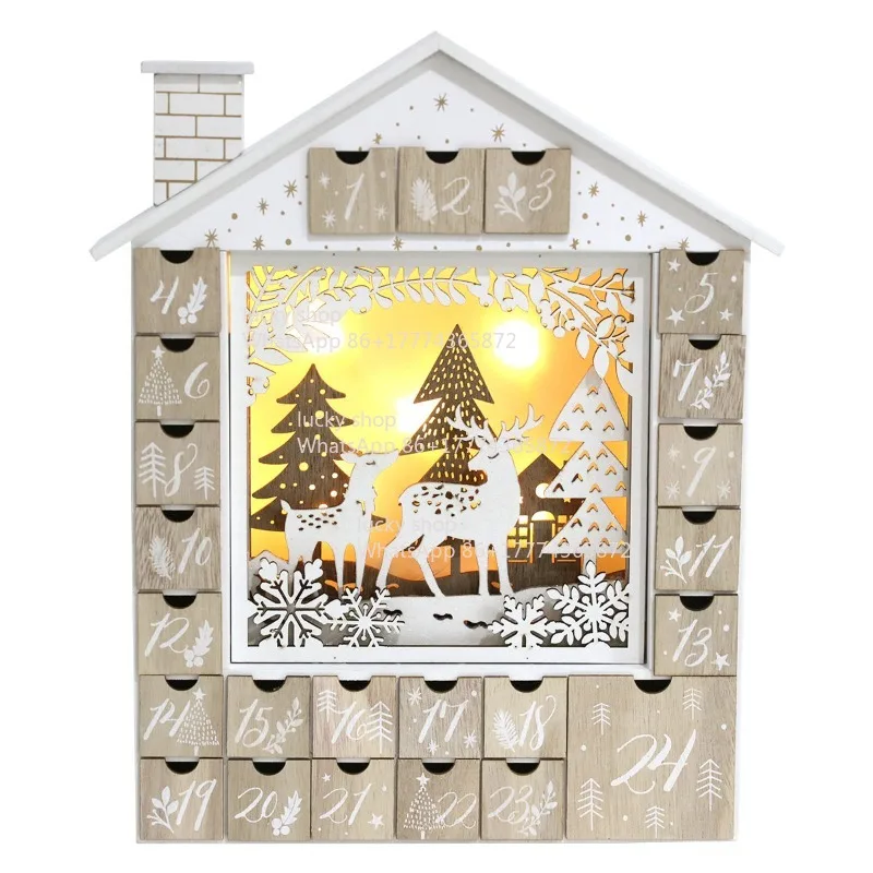 

Decorative Gifts Christmas Wooden House Calendar Candy Box Ornament
