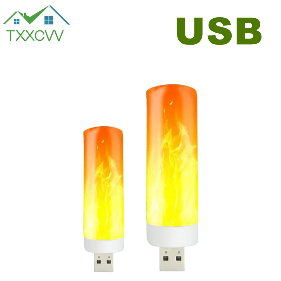 LED USB Atmosphere Light LED Flame Flashing Candle Lights Book Lamp for Power Bank Camping Lighting Cigarette Lighter Atmosphere