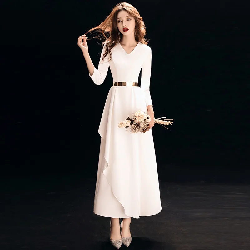 Vestido de noite branco feminino 2025 longo festa banquete reunião anual elegante e fino festa macacão vestido formal feminino elegante