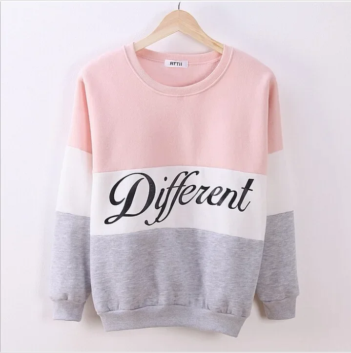 Women Hoody 2021 New Full Casual Letter Spring Summer Autumn Sweatshirts O-Neck Patchwork Hoodies Simple Bottoming Shirt