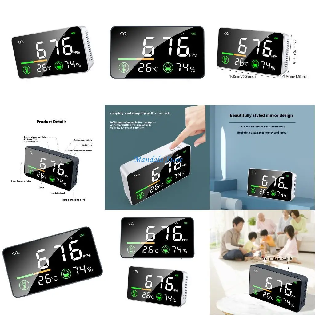 

U2JC Advanced CO2 Sensors Easy Carry CO2 Monitor for Air Quality Trackings In Any Room