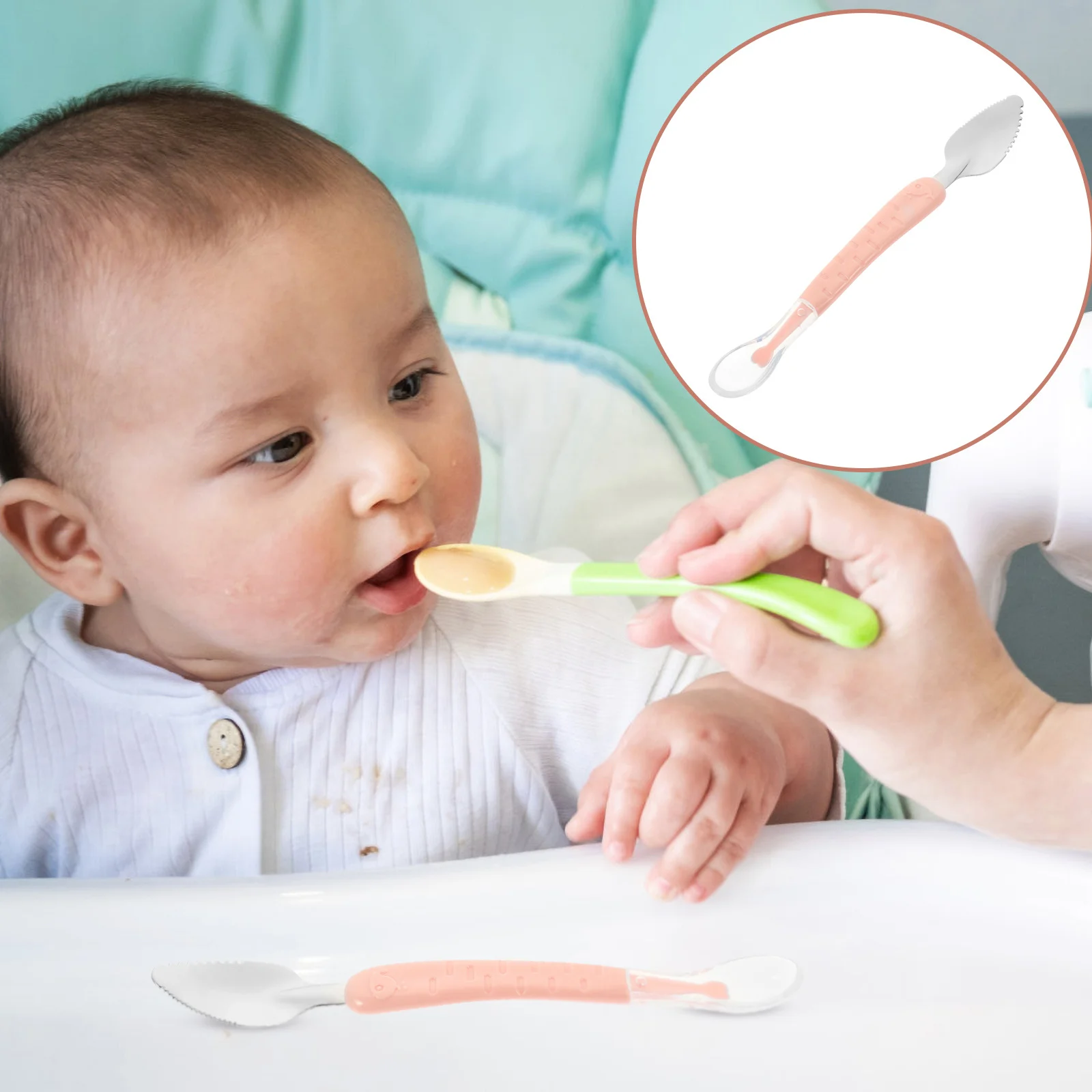 

Детская ложка с двойной головкой, соскабливание пюре, ложка для прикорм, портативный ящик для хранения для путешествий на открытом воздухе