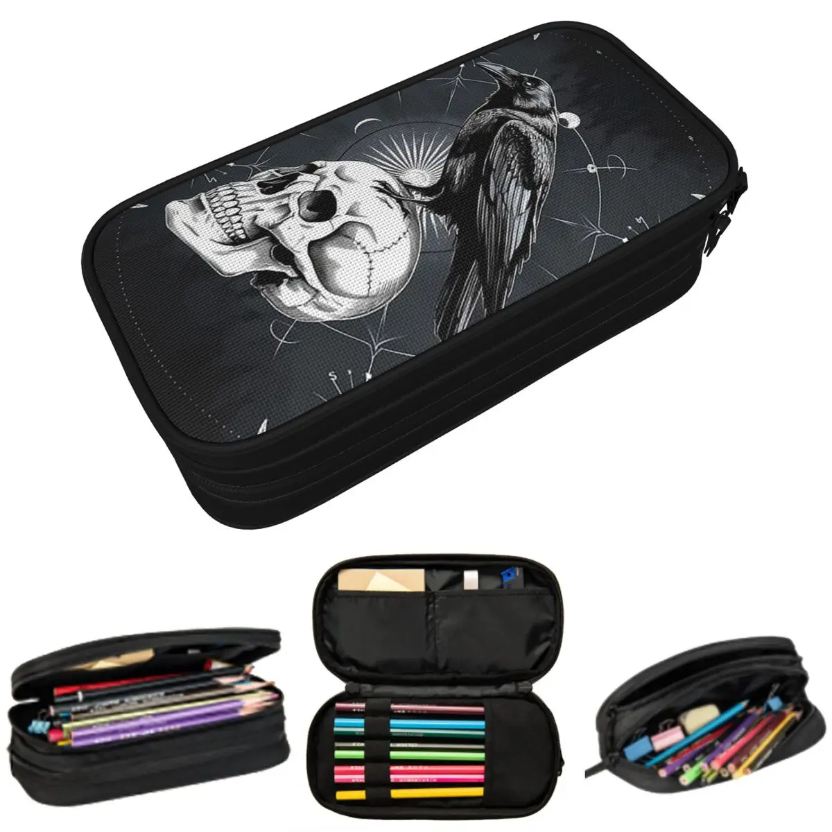 

Gothic Occult Crow And Pentagram Themed Pencil Case for Students School Pen Box Pencil Bag Stationery Supplies Pen Holder Bag