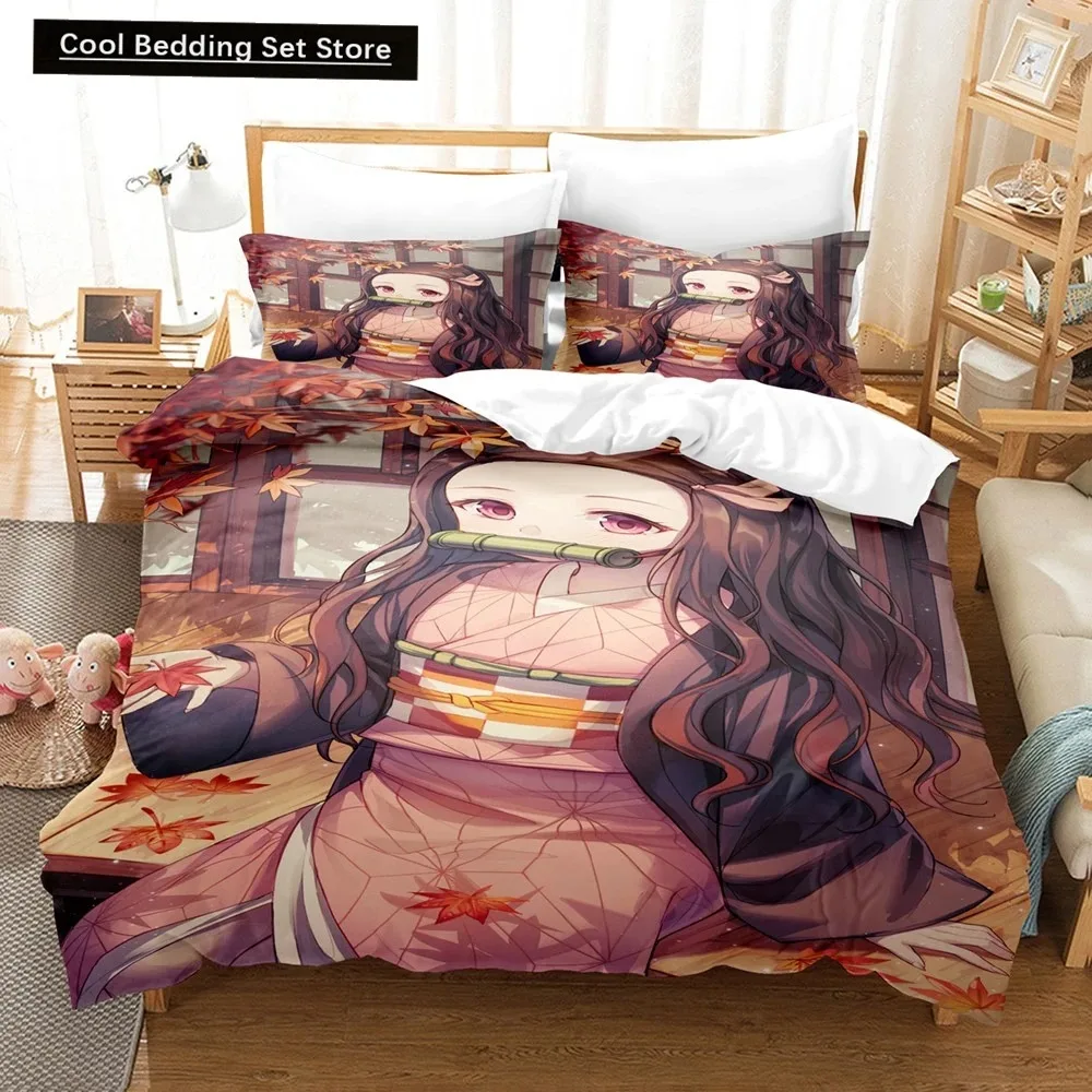 

New Anime Kamado Nezuko Duvet Cover Demon Slayer Bedding Sets Kids Boys Girls Bed Linen Queen King Full Twin Single Size Sets