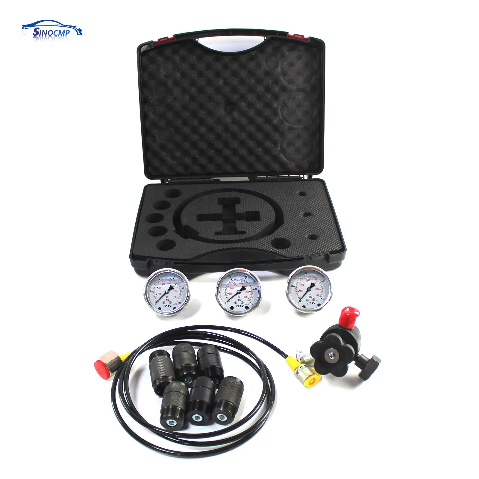 

Hydraulic Gauge Test Kit Hydraulic Nitrogen Accumulator Charging System Pressure Parts W/3 Gauges 7 Couplings & 1 Gas Hose