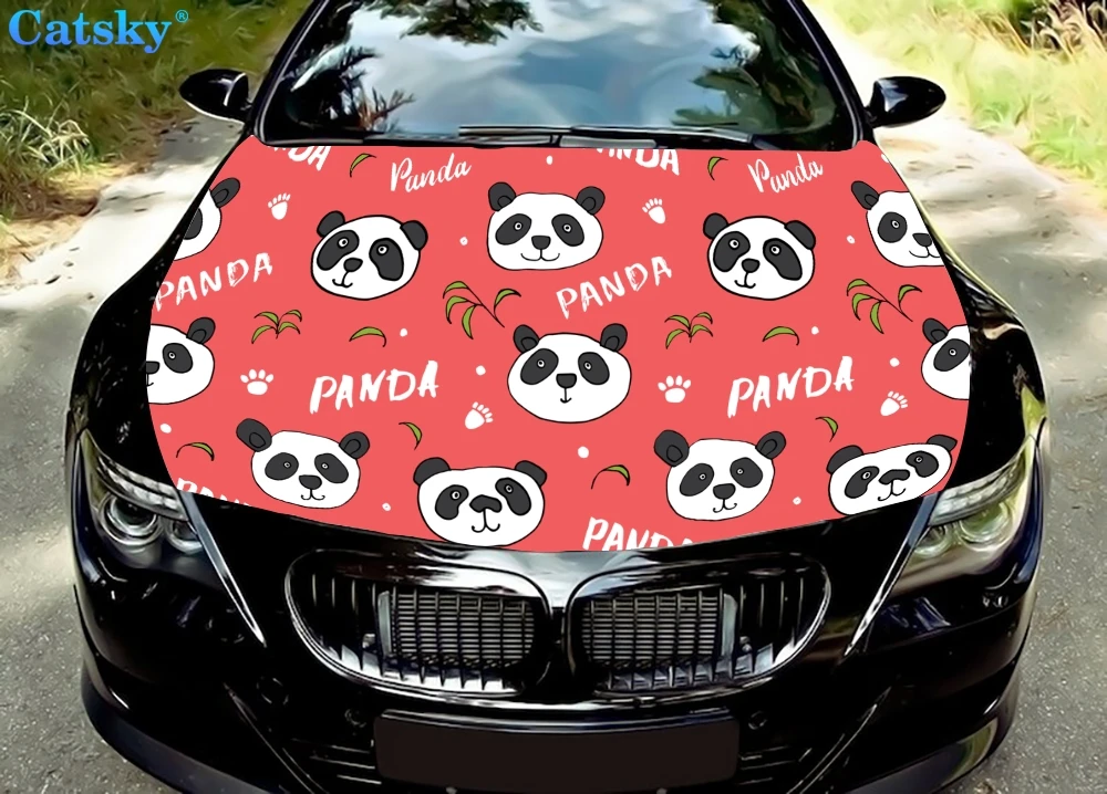 Panda Car Hood Red Sticker,Custom Cute Animal Car Hood Decoration,Hood Protection Cover,Vinyl Car Sticker,Car Side Color Decal