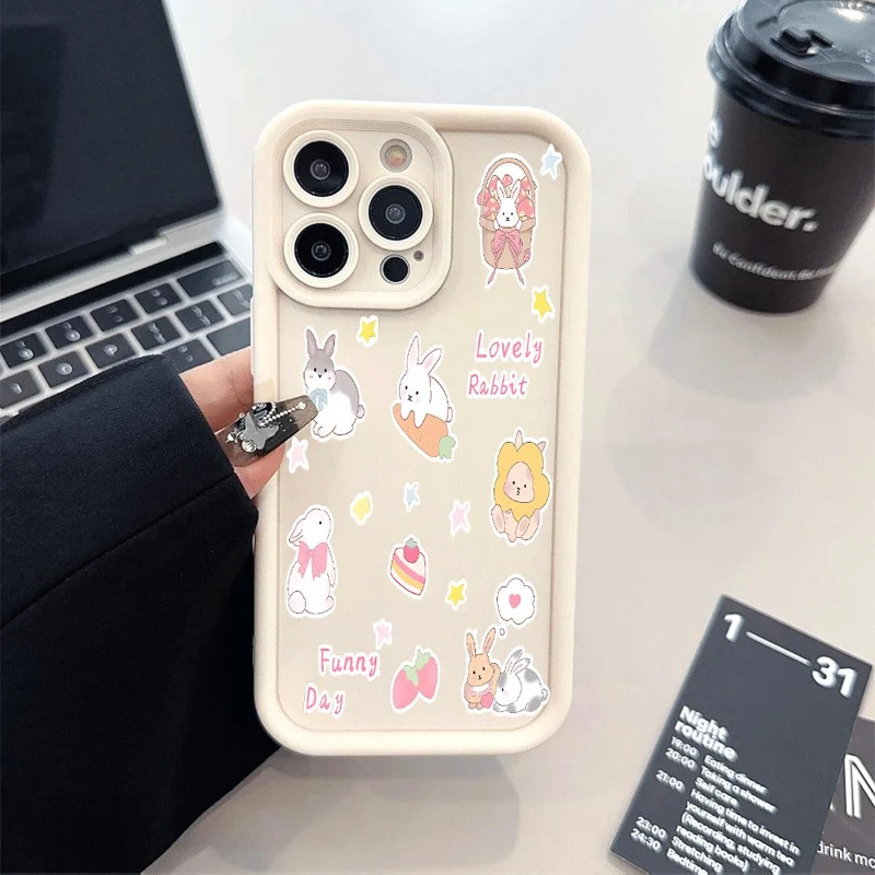 Защитный чехол с милым кроликом и морковью для Iphone 13, 16, 12, 15, 11, 14 Pro Max 15, 16 Plus, противоударный защитный чехол для объектива