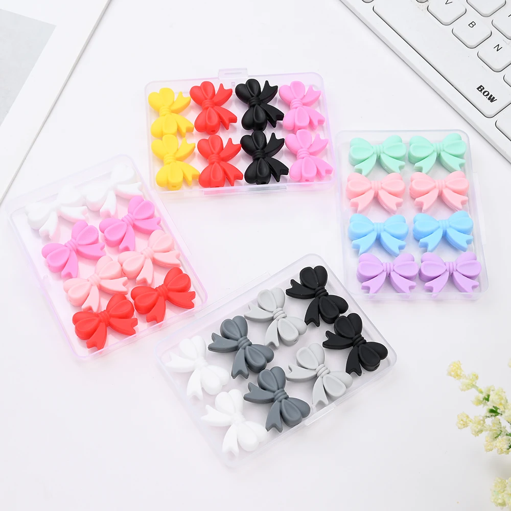 20Pcs Colorful Bow Silicone Beads Set For Jewelry Making DIY Keychains Necklace Jewelry Accessories To Make Bracelets Beads