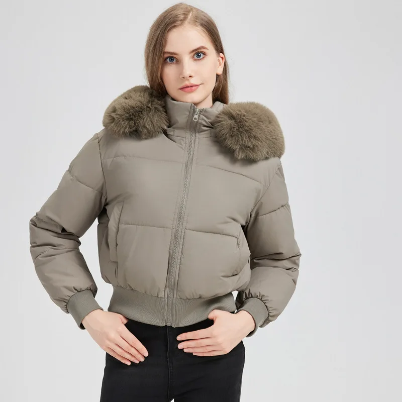 Winter Female's Parka Coat Solid Waist-cinching Faux Fur Trimmed Hood Quilted Jacket For lady Figure-flattering women's Jacket