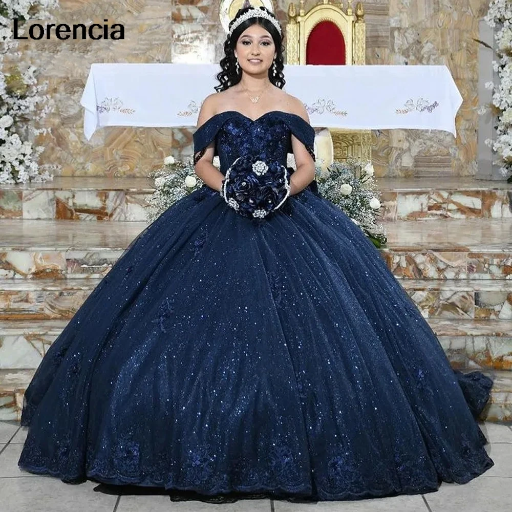 LorstudShiny-Robe de Quinceanera bleu marine, appliques en dentelle de tulle, robe de Rhperlée, Sweet 16, robe éducative de 15 ans, YQD675, 2024