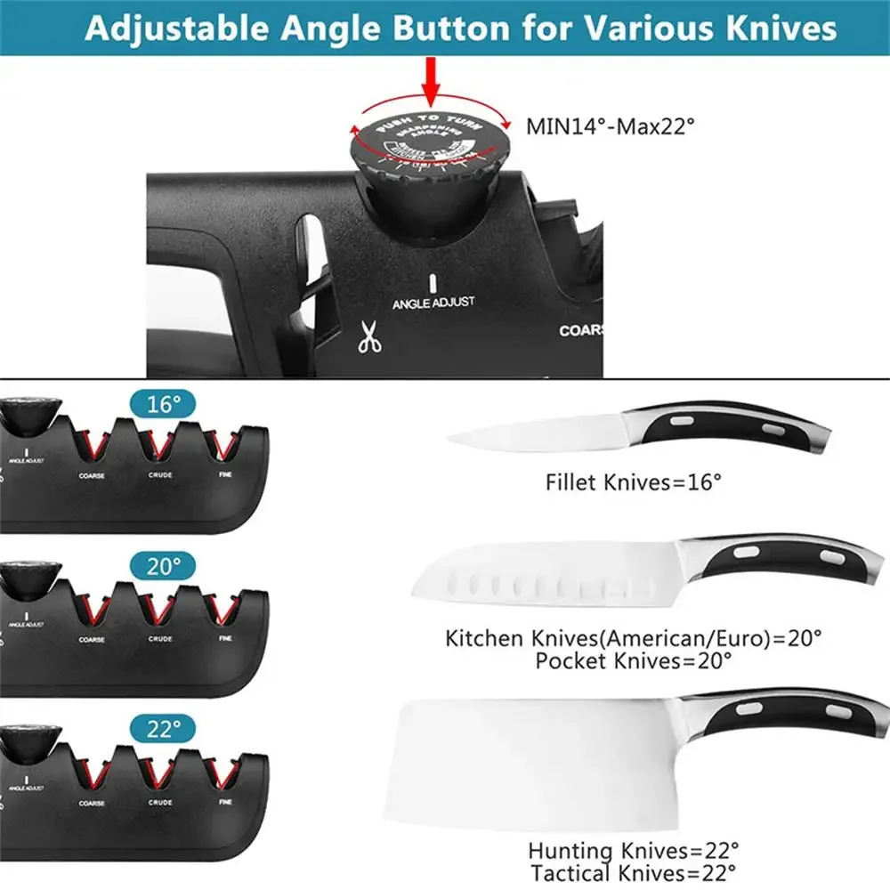 Knife Sharpener, 4 Adjustable Sharpening Angle, Coarse & Fine Knife Sharpener Tool, Handheld Manual Knives Sharpener