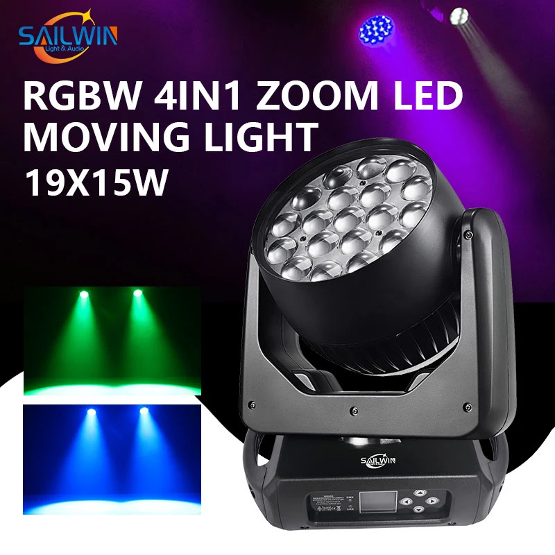 Sailwin EU STOCK 0 TAX-CE Aura Mac 19X15W RGBW ZOOM DMX LED Moving Head Wash Light For DJ Wedding Party Lyre Beam Head Lights