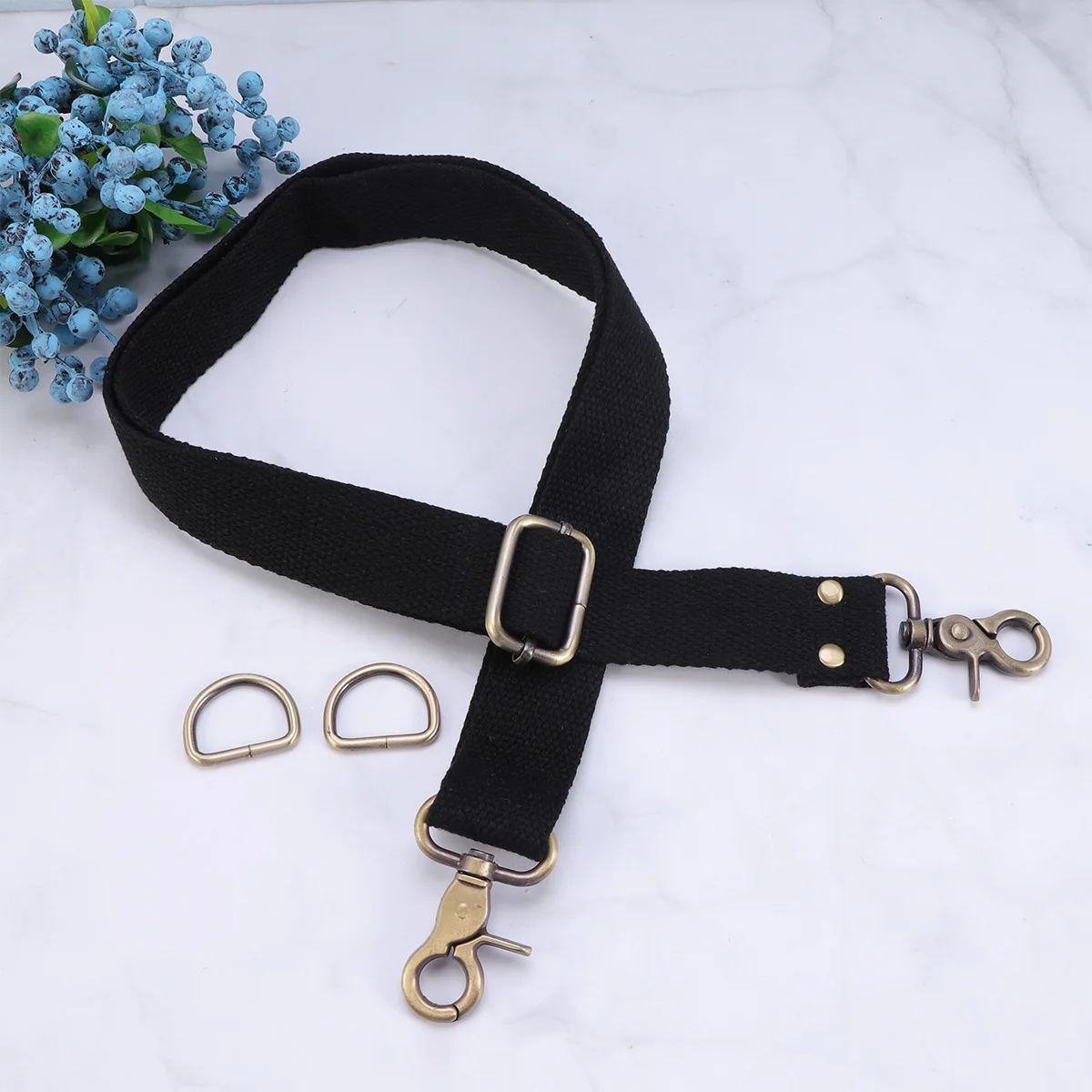 

1pc Adjustable Cotton Webbing Shoulder Strap 3.2Cm Wide For Handbag Replacement Canvas Crossbody Bag Belt Black Metal Clip Easy