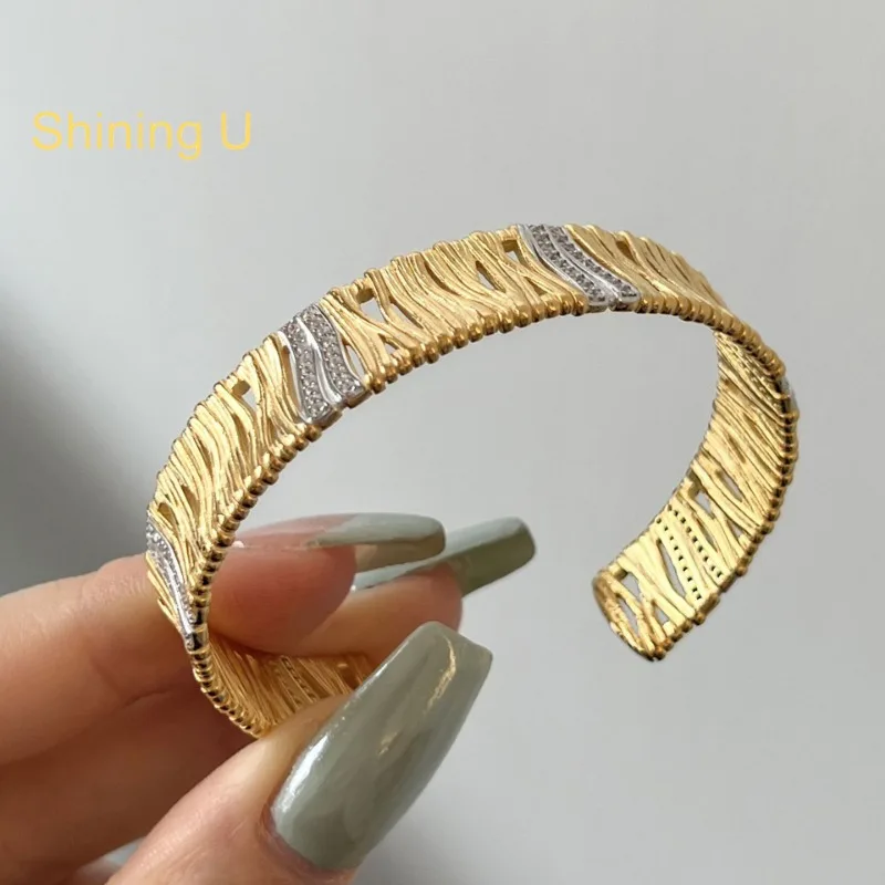 

Shining U S925 Silver 18K Gold Plated Open Bangle for Women Fine Jewelry Anniversary