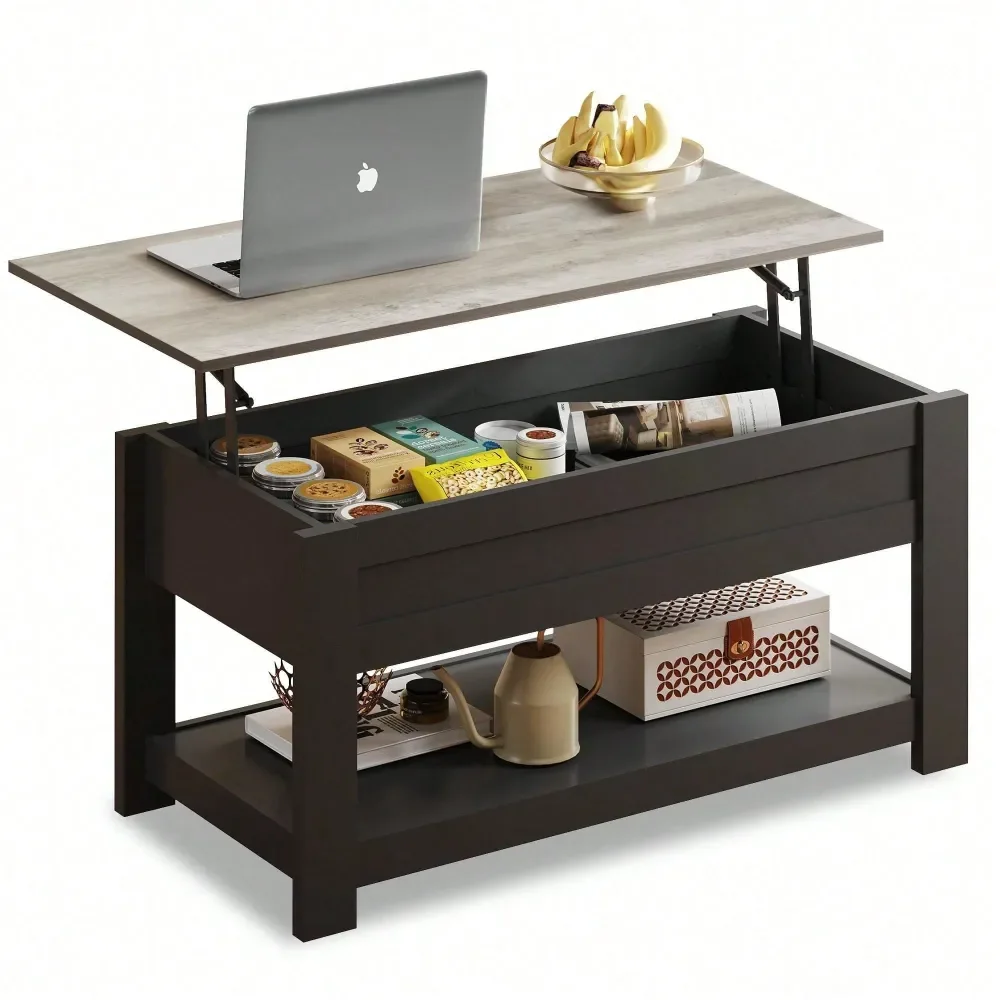 

Table, 39 Lift Top Coffee Table With Hidden Compartment And Storage Shelf For Living Room,GreyBrown