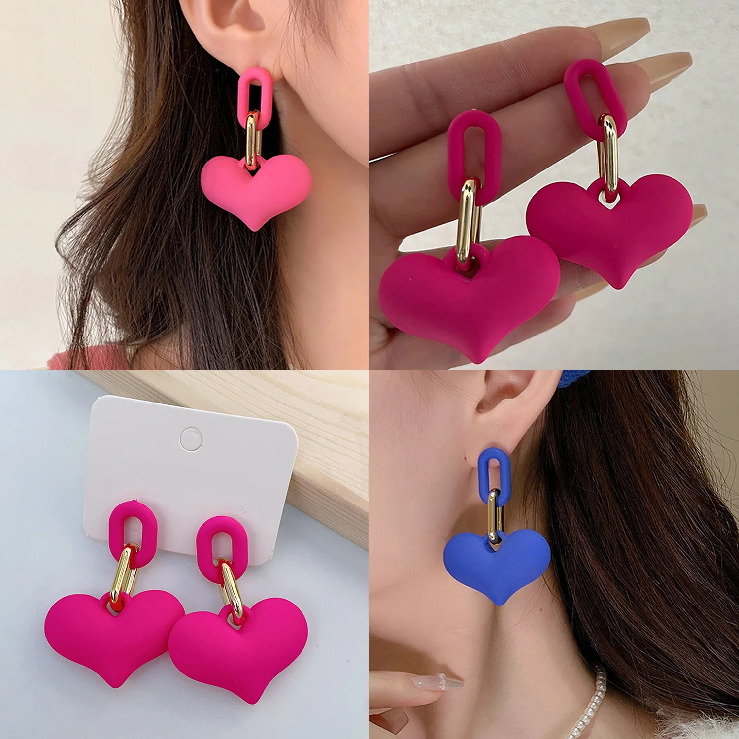 New 3D Love Pendant Earrings Retro Simple Tactile Paint Bohemian Gothic Color Sweet Acrylic Earrings Heart Drop Earrings Gift