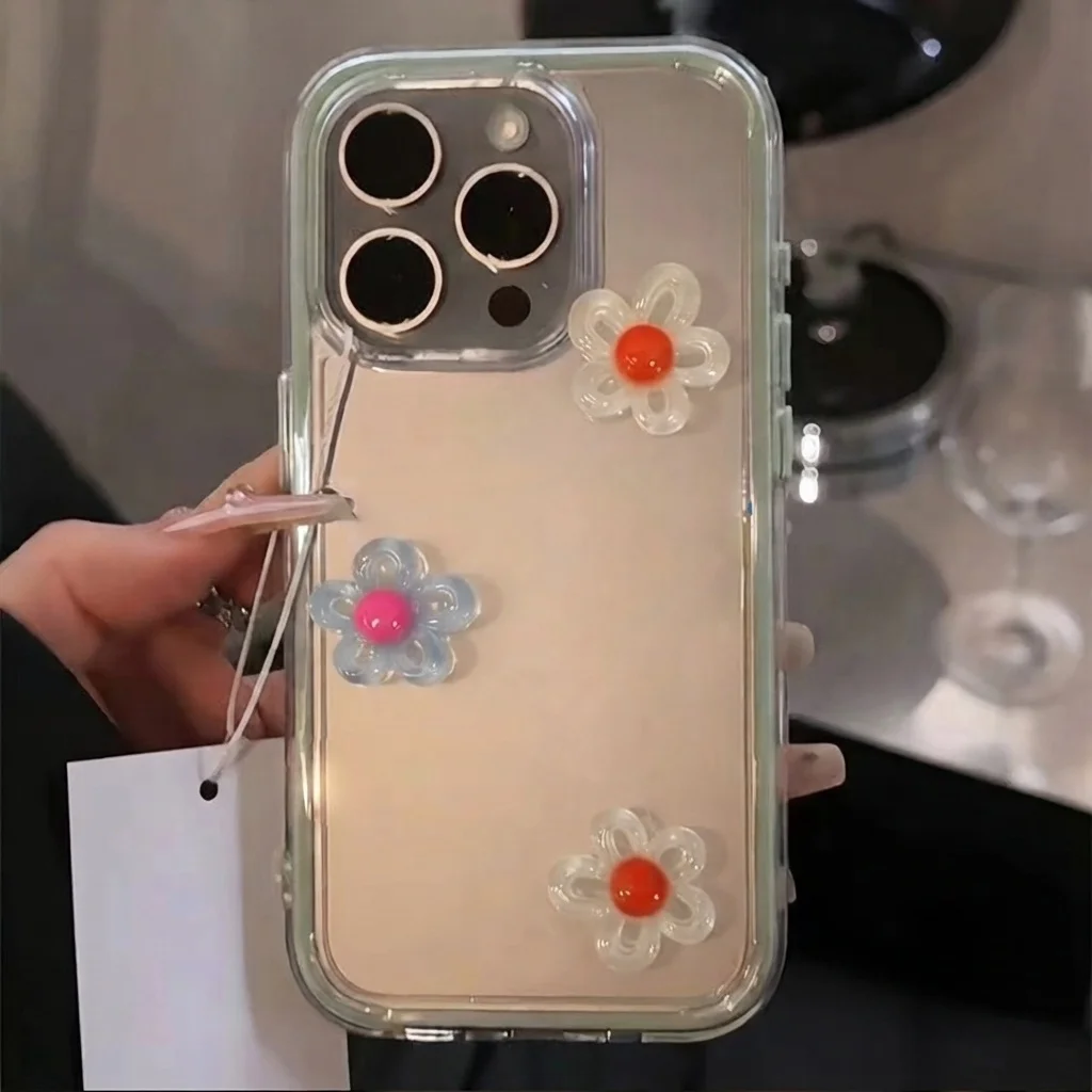 Makronen-Design mit 3D-DIY-Blumen-Handyhülle für iPhone 16 14 15 Plus 12 13 14 15 17 16 Pro Max 17 Air Transparente Silikon-INS-Hülle – Detail 2
