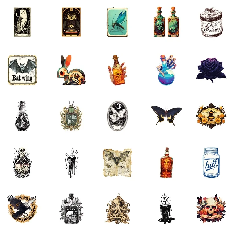 10/30/50PCS Vintage Magic Animal Sticky PVC Sticker Aesthetic DIY Decoration Scrapbooking Hand Accounting Supplies