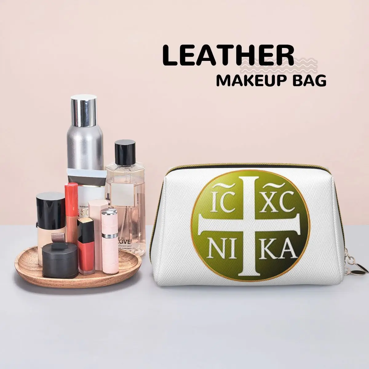 IC XC NIKA Cross Christian Orthodox Jesus Chris Women Cosmetic Bag Travel Makeup Organizer Pouch Toiletry Storage Dopp Kit Box
