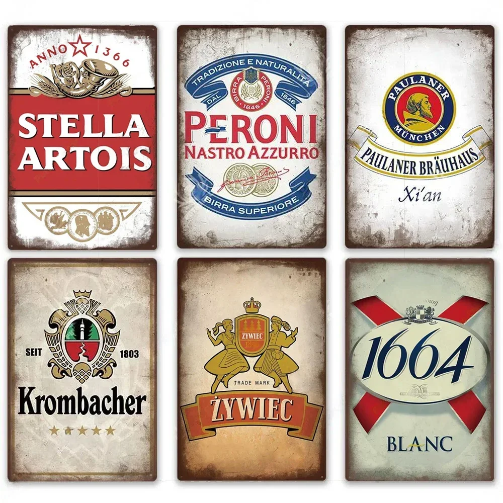 European Beer Posters Vintage Metal Signs Wall Decor Tin Sign Dining Room Decorative Plaque Bar Pub Man Cave Club