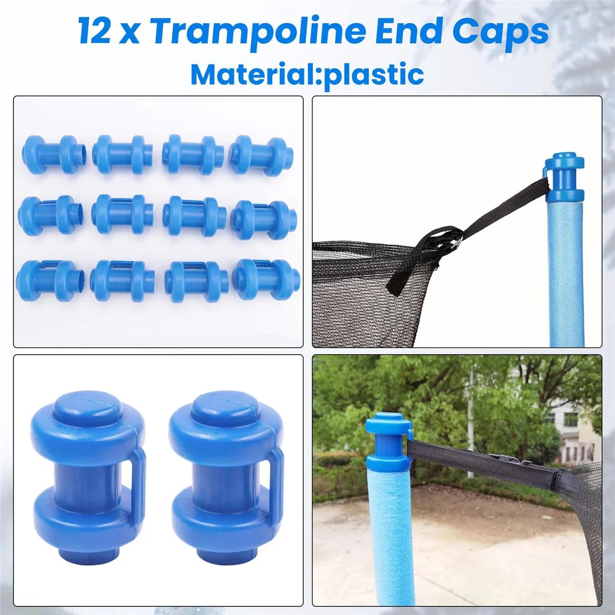 

AAAF 12 Pcs Trampoline Caps 25 mm,Trampoline End Caps for Attaching the Safety Net to the Net Poles of the Trampoline