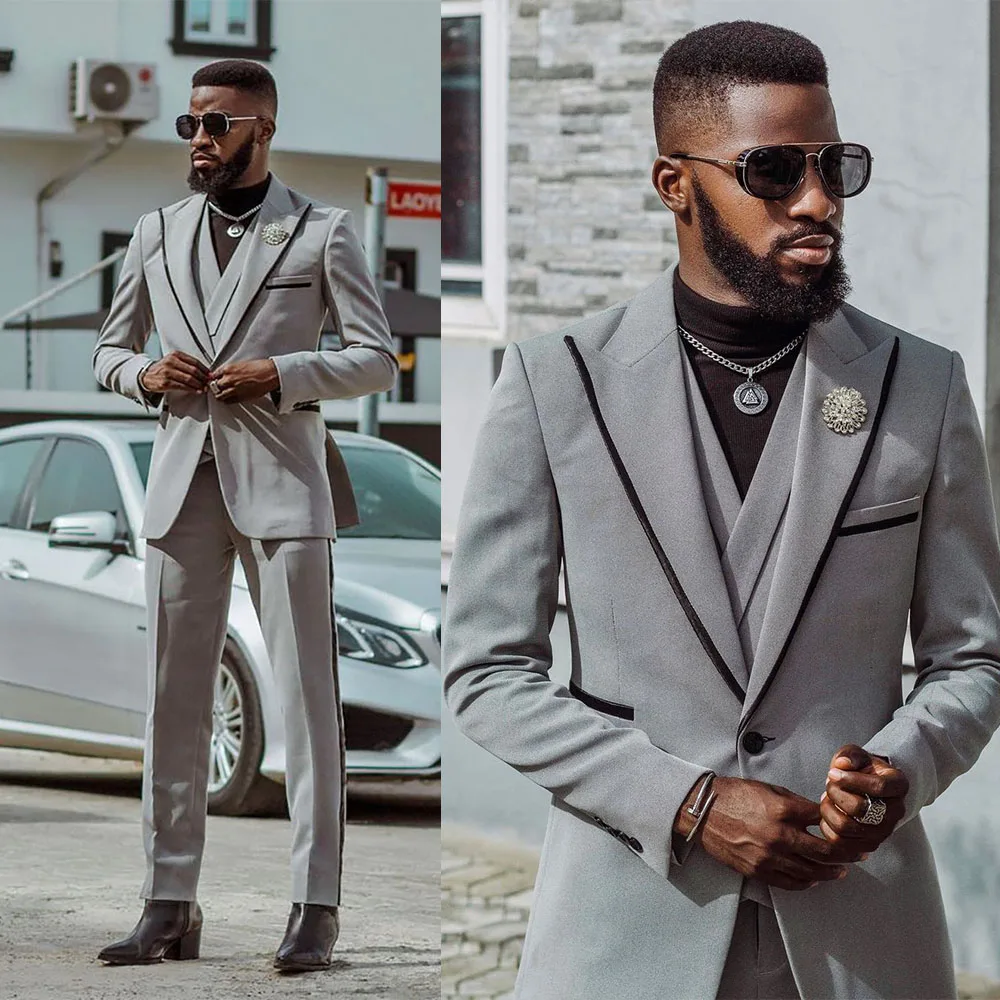 

Fashion 3 Pieces Men Suit Blazer Vest Pants Single Breasted Business Formal Causal Daily Prom Customized trajes para hombre