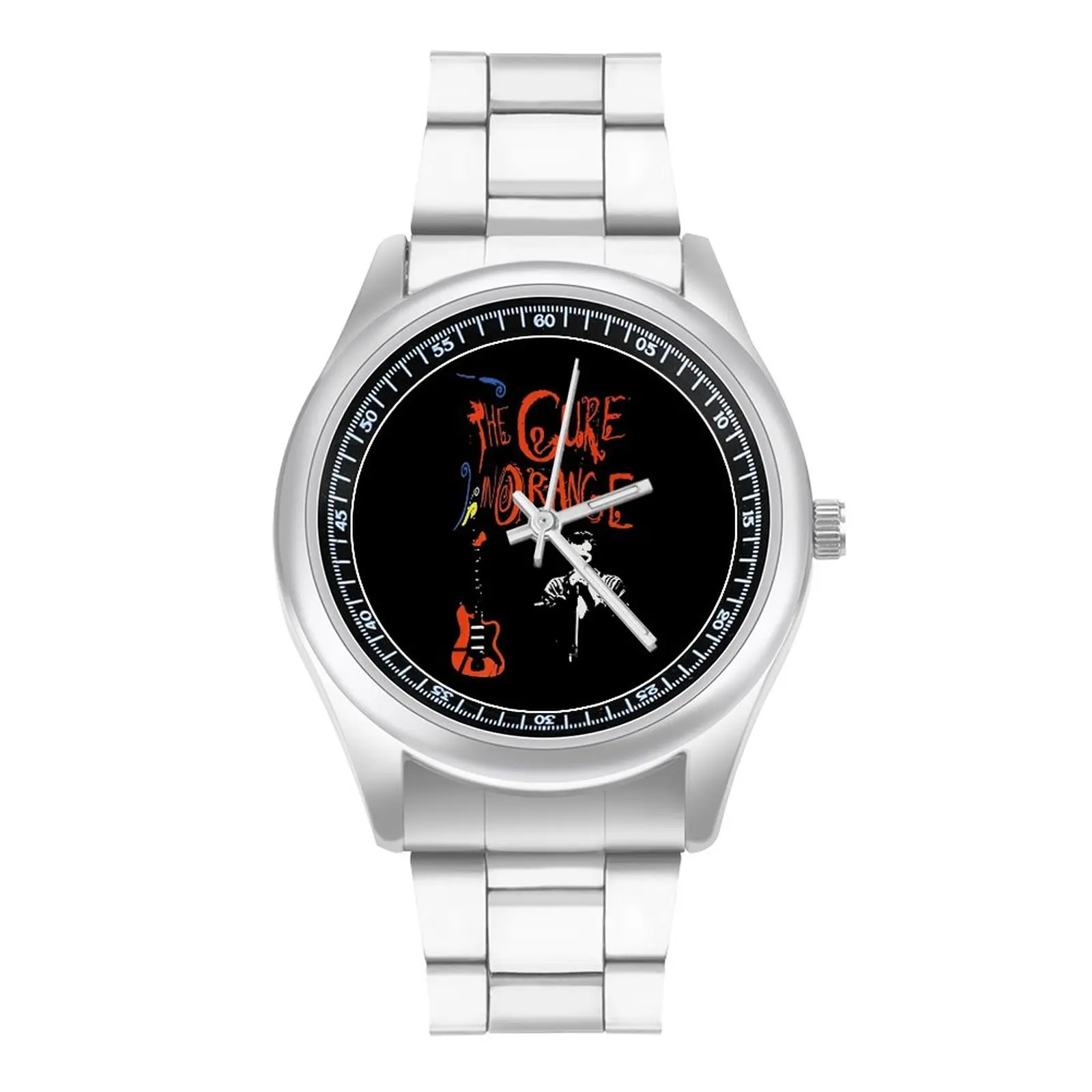 

The Cure in Orange Band Quartz Watch Robert Smith Emo Punk Guitar Promotion Simple Wrist Watches Steel Boy Business Wristwatch