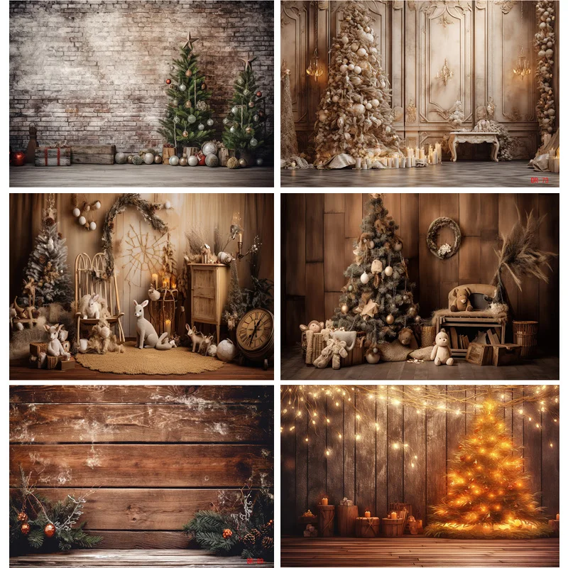 Nitree Christmas Day Fireplace Photography Backdrops Prop Window Living Room Interior Village House Theme Background DR-03