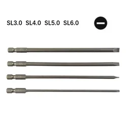 4 Pcs Slotted Screwdriver Bit 150mm 3mm-6mm Magnetic Flat Head 1 4 Hex Shank For Screw Removal Elecrical Screwdriver Parts