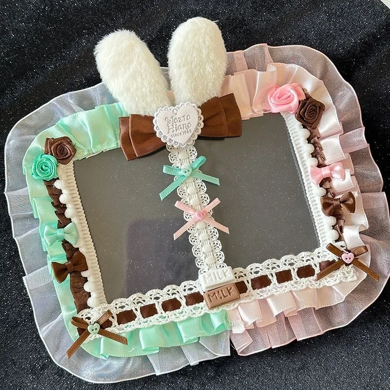 Double card holder lace rabbit idol photo display card holder protector ita bag accessories y2k things rabbit lace cute core