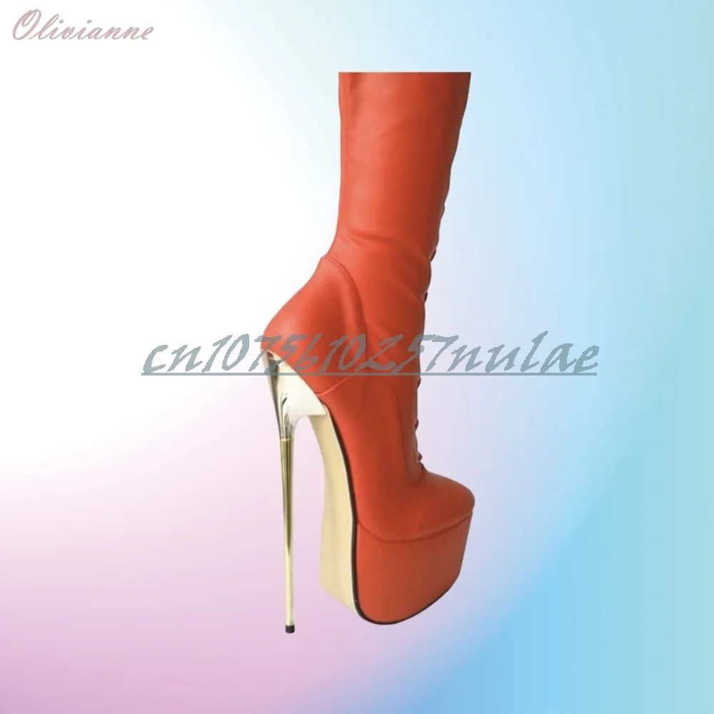 

Orange Color Matte Leather Over the Knee Boots Front Lace-up Stiletto High Heel Lady's Women Shoes 2026 Sexy Hot Para Mujere