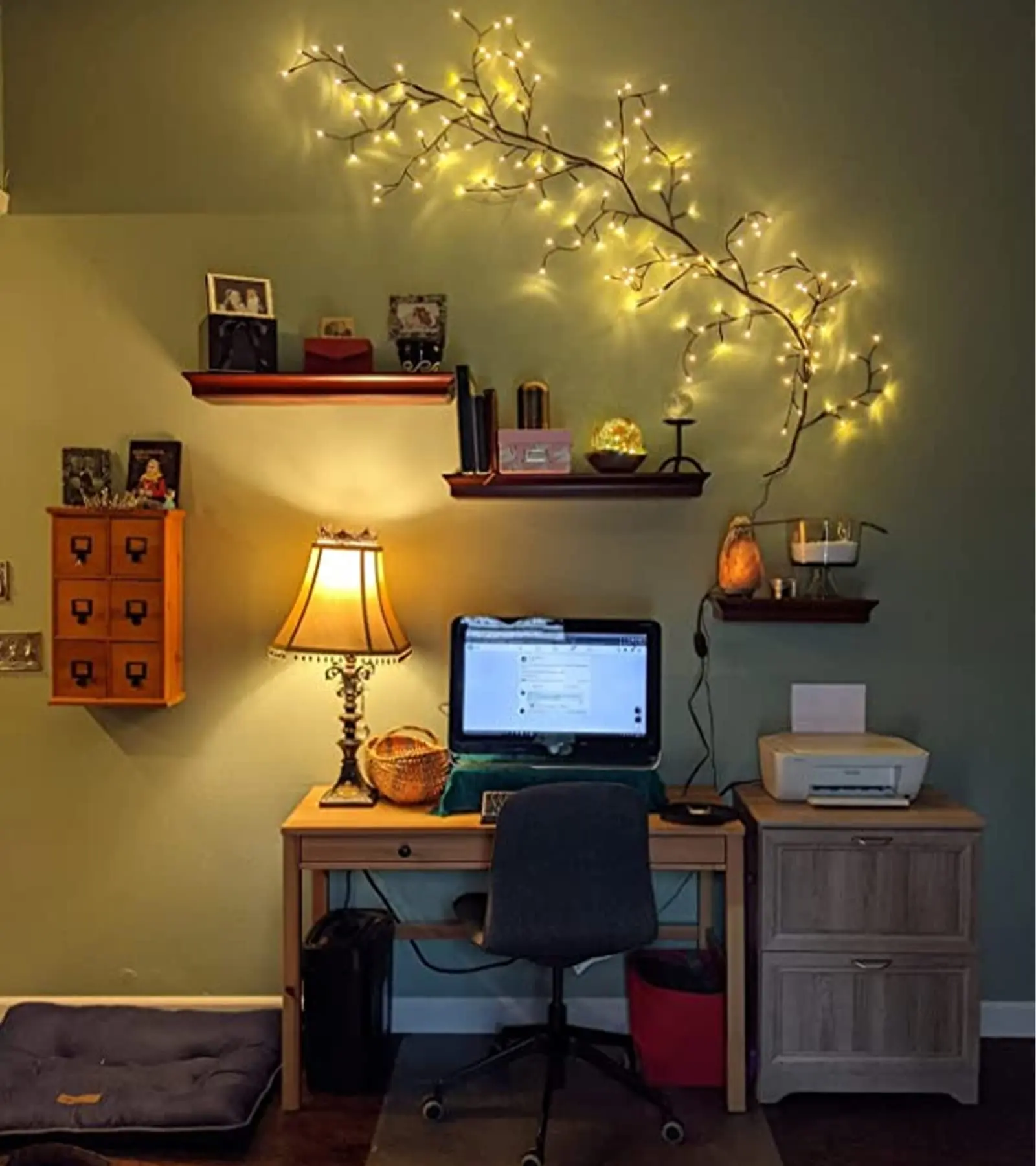 USB Willow Branch Vine Fairy Lights 96 LED Warm White Remote Control 4 Brightness Adjustable DIY Bendable Wall Light Aesthetic Bedroom Fireplace Home Decor