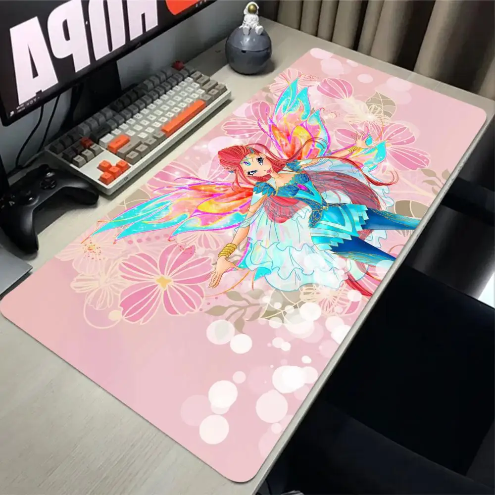 Natural rubber computer accessories desktop decoration Gamer Desk Mat Winx Clubs Mouse Pad Stitched Edge Large Gaming Mousepad