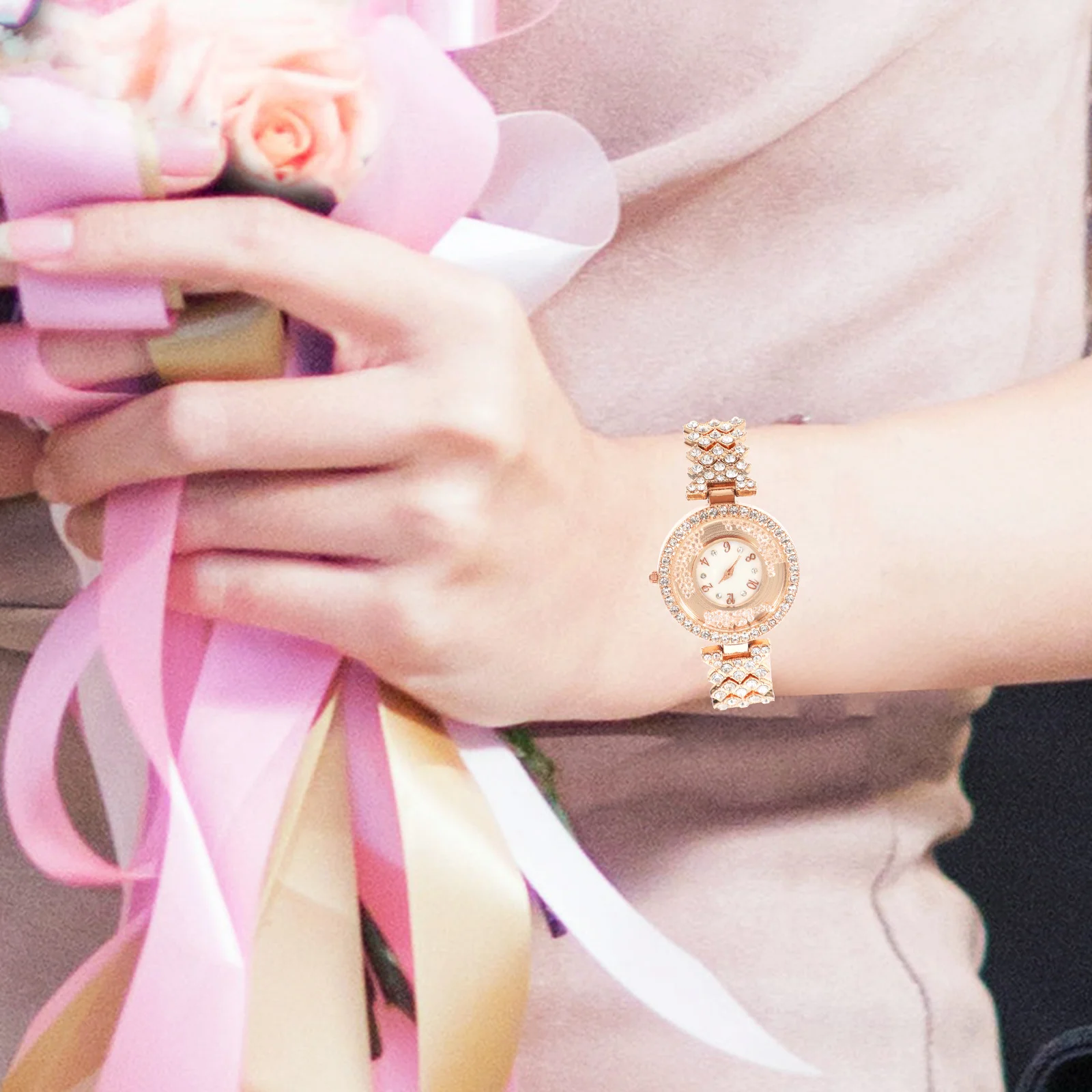 

Rhinestone Ladies Watch Quartz Alloy B Scratch Resistant Stylish Elegant Design High Grade Movement Accurate Timekeeping