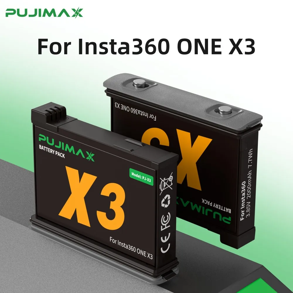 PUJIMAX 2000mAh For Insta360 ONE X3 Battery+2 Card Slot Battery Charging Box 360 Panoramic Action Camera Batteries Accessories