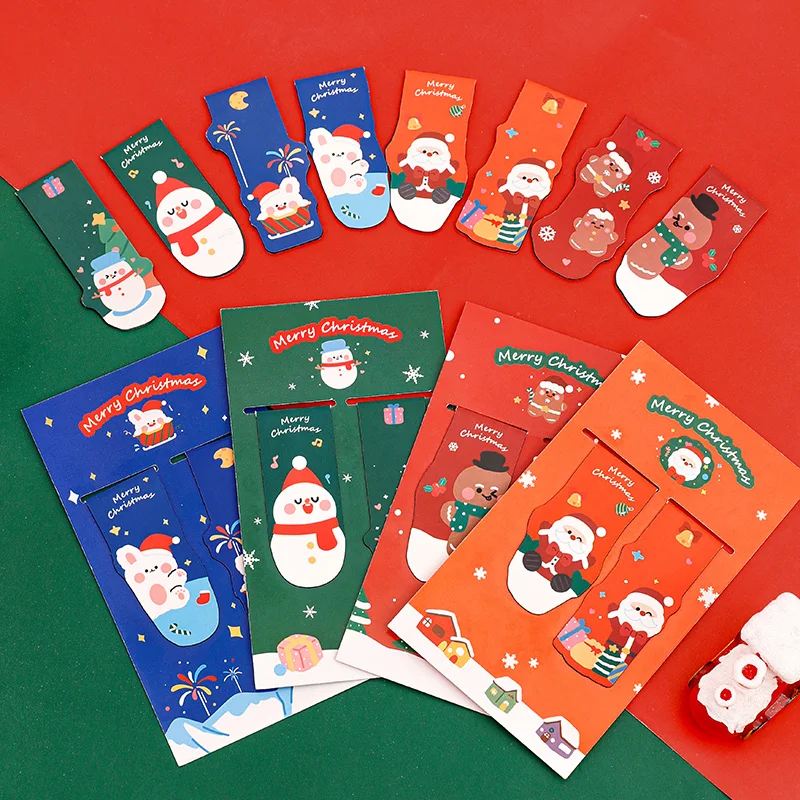 1/4pack Merry Christmas Magnetic Bookmarks Set Mini Cartoon Snowman Magnet Book Marker Page Holder Unique Reading Gift F7749