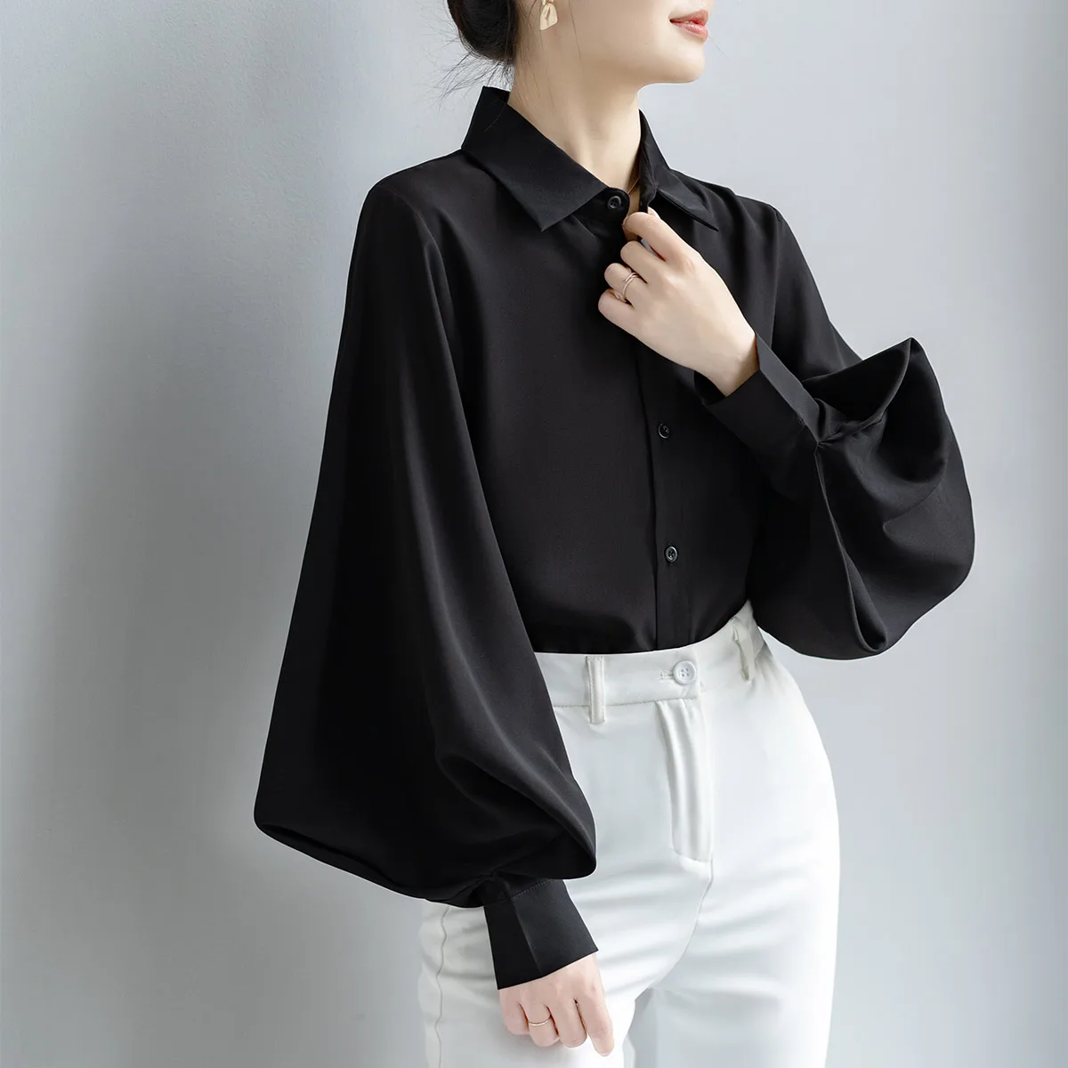 Lantern Sleeve Shirts Women Stylish Turn-down Collar Simple Korean Fashion Classic Popular All-match Casual Ins Spring Female