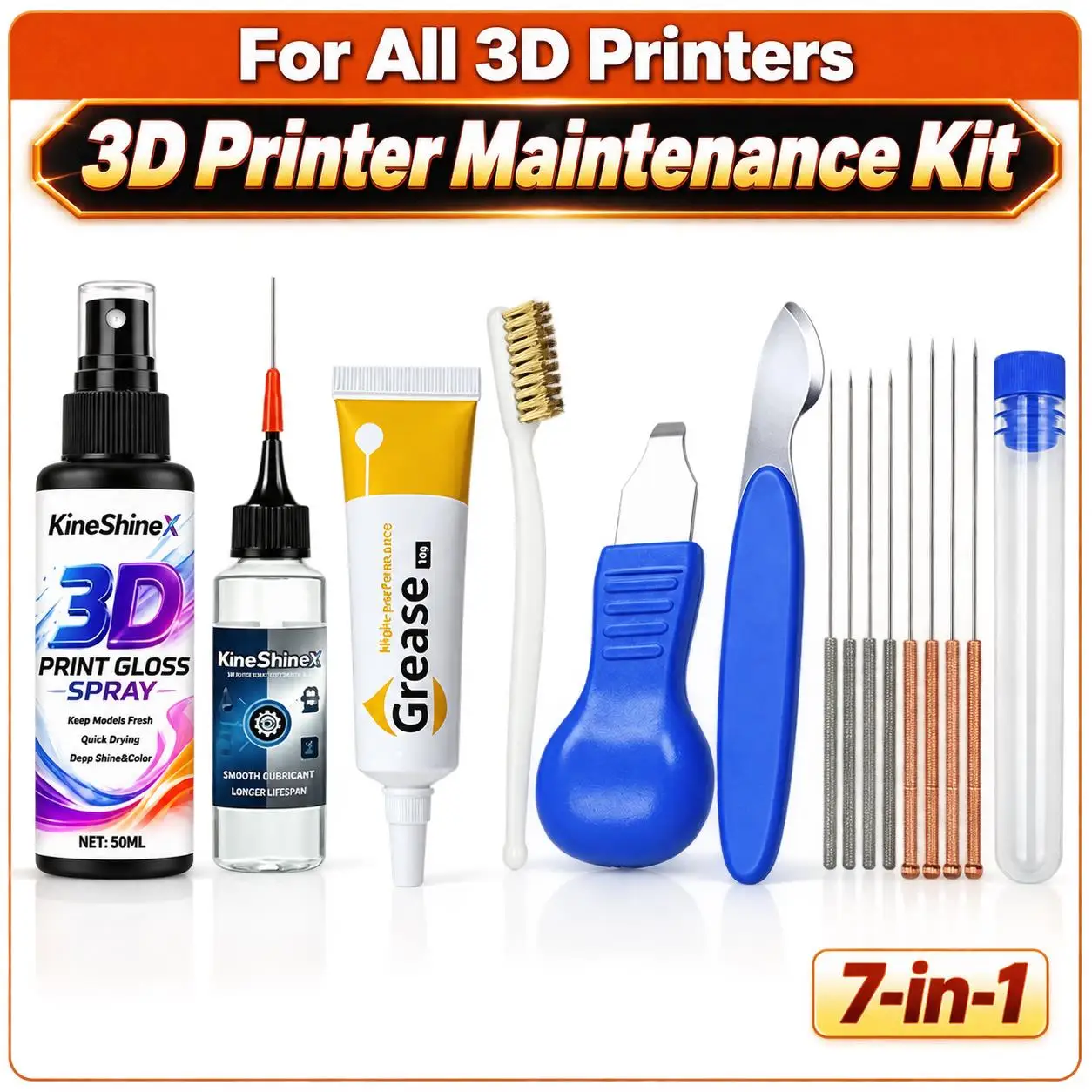 3D Printer Maintenance Kit 7 in 1 Lubricating Oil Grease Nozzle Cleaner Gloss Spray For Flashforge Bambu Lab FDM Printer Parts