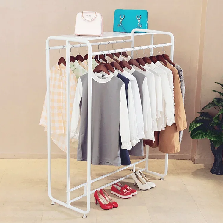 Double-row parallel bar floor-standing display rack for clothing stores, women's and children's wear, island side hanging