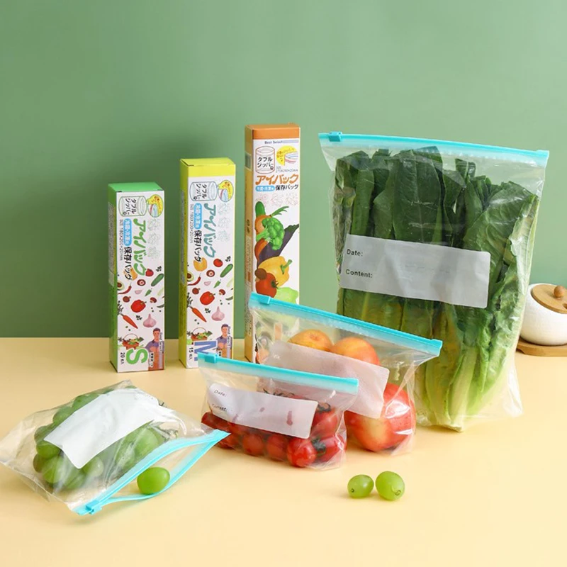 10/15/20Pcs Reusable Fresh Keeping Bag For Vegetable Fruit Storage Kitchen Food Freezing Preservation Zipper Sealed Bags