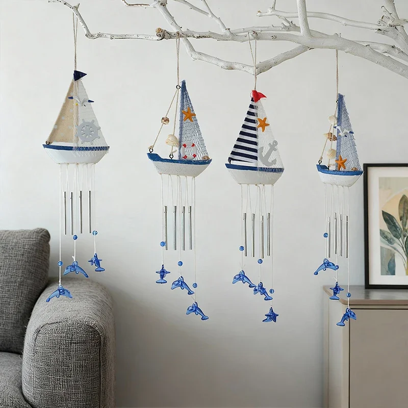 Mediterranean Style Creative Wind Chimes, Small Boats, Sailboat Decorations, Wooden Sailboat Models, And Hanging Ornaments