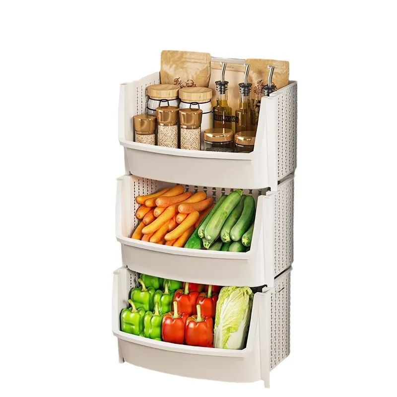 

Household kitchen rack Vegetable seasoning storage rack Convenient multi-layer cream wind finishing