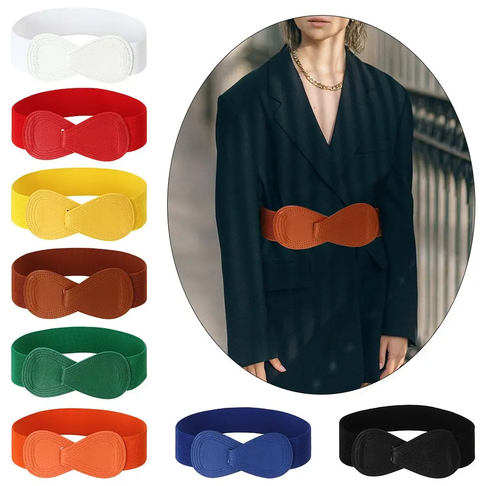 Fashion Women Stretch Waistband Bow Waistband Elastic Wide Hook Belt Dress Coat Clothing Decoration Belt