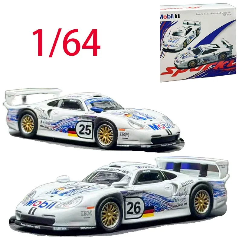 

Tiny&Sparky Литой под давлением масштаб 1/64 Porsche 911 GT1 EVO 1997 Le Mans двойной автомобиль из сплава, модель автомобиля, игрушки для мальчиков, коллекция подарков