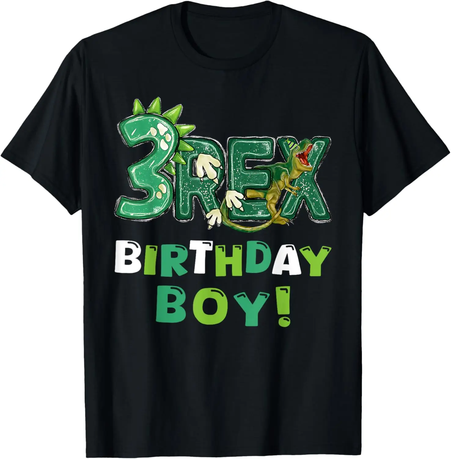 Camiseta Três Rex 3o Aniversário Terceiro Dinossauro 3 Anos