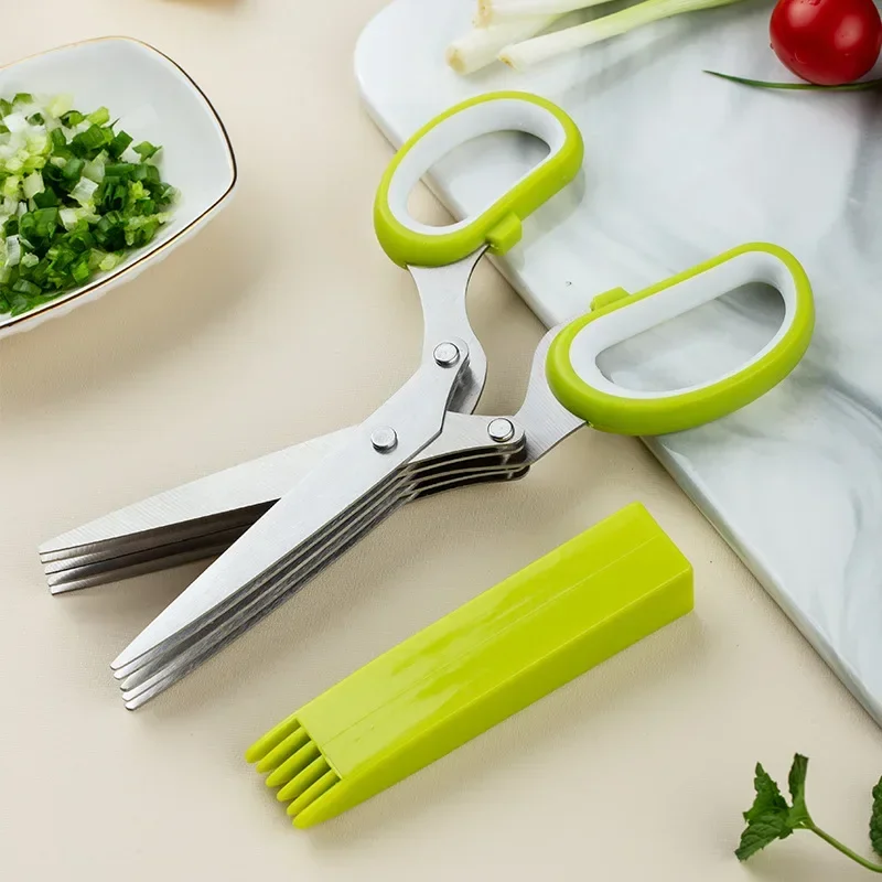 Stainless Steel Onion Scissors 5 Blade Kitchen Herb Shears Herb Cutter For Chopping Basil Chive Parsley Kitchen Multifunctional