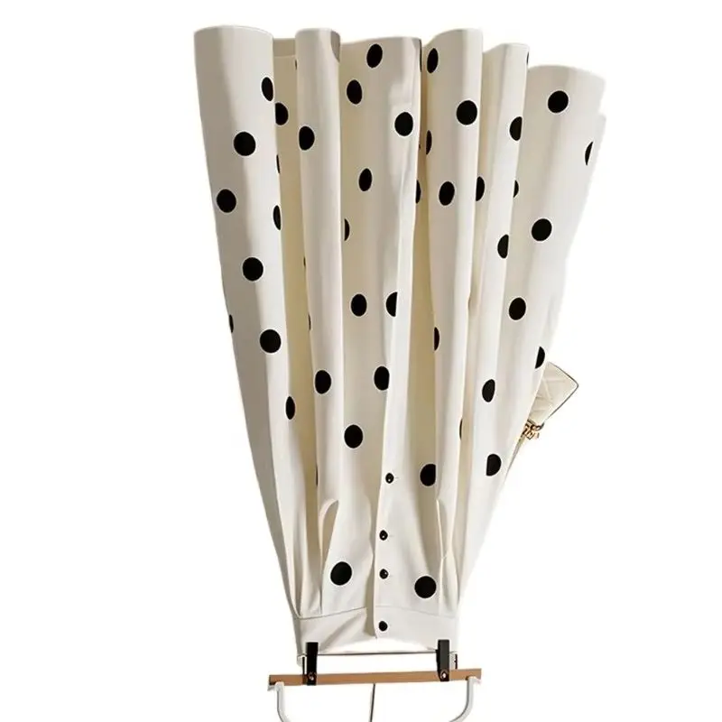 White Polka Dot Breasted Waist Thin Skirt Long Dress 2026 Spring  Autumn New Versatile Retro Pendant Skirt Temperament Commuting