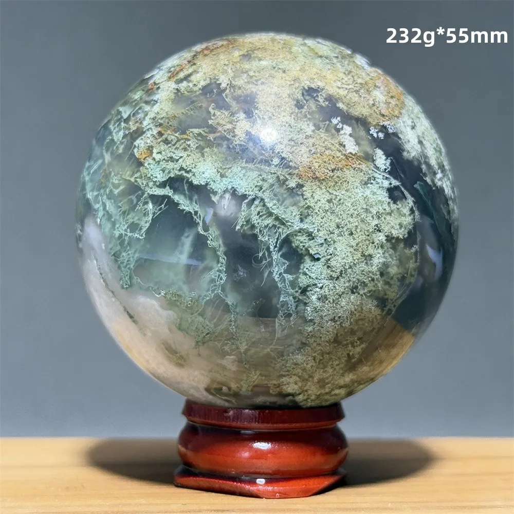Natural Mineral Quartz Moss Agate Crystal Ball Home Feng Shui Lucky Ornaments Reiki Healing Spiritual Meditation Gem+Base - view 6